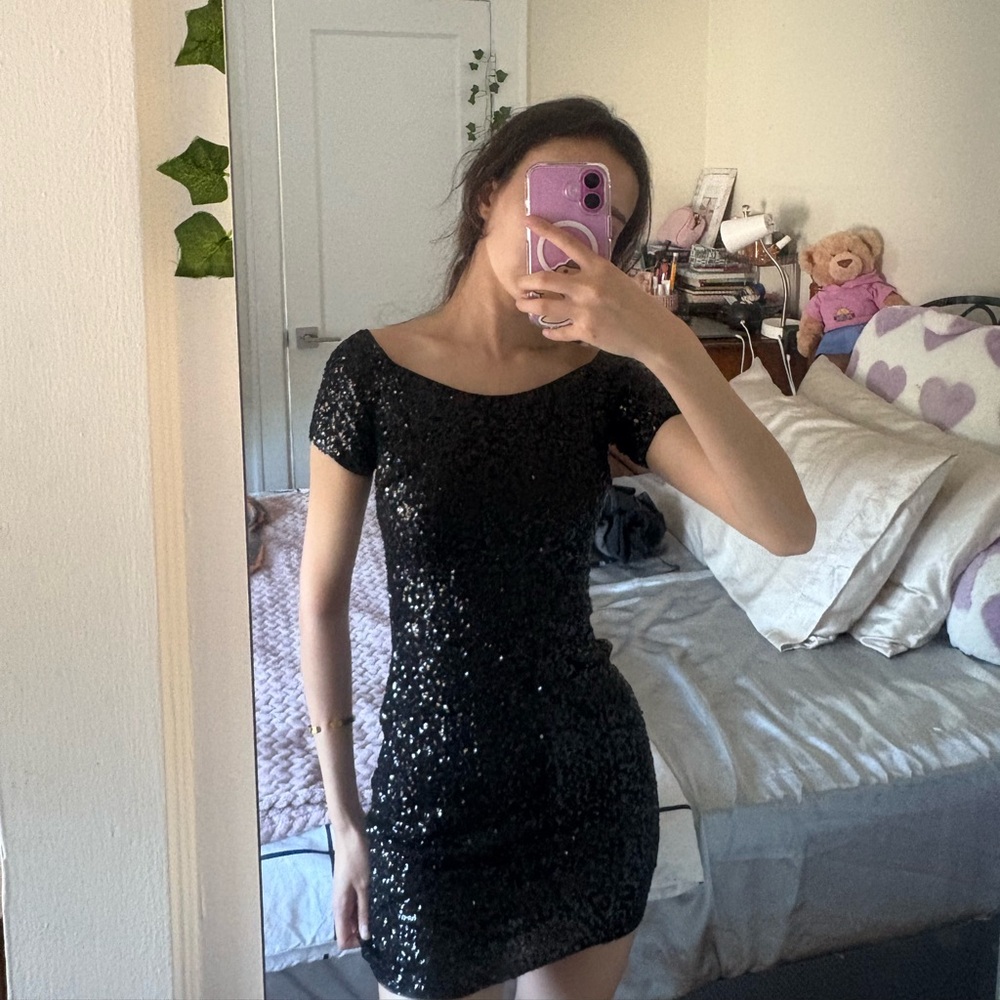 Aidan Mattox Black Sequin Bodycon Mini Dress